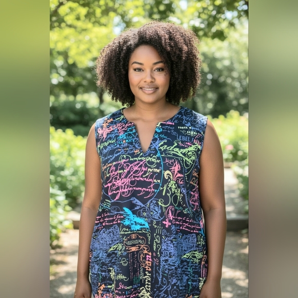 Anthony's Resort Wear Tops - Anthony's Resort Wear Chic Multicolor Script Women's Blouse